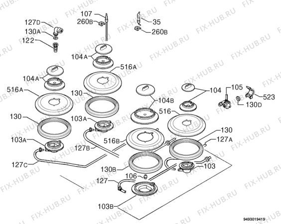 Взрыв-схема плиты (духовки) Zanussi ZGG659ICWC - Схема узла Functional parts 267